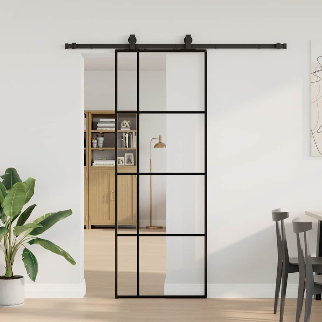 vidaXL Sliding Door with Hardware Set Black 76x205 cm ESG Glass 1