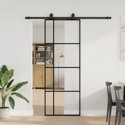 vidaXL Sliding Door with Hardware Set Black 76x205 cm ESG Glass 1