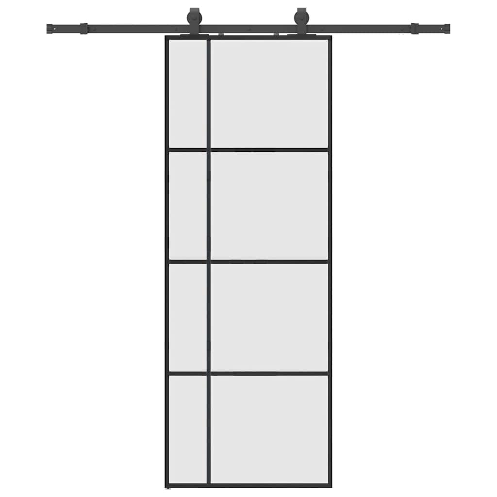 vidaXL Sliding Door with Hardware Set Black 76x205 cm ESG Glass 2