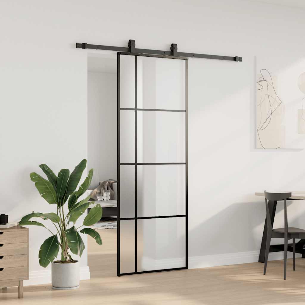 vidaXL Sliding Door with Hardware Set Black 76x205 cm ESG Glass 3