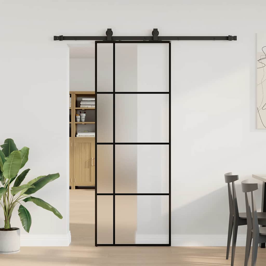 vidaXL Sliding Door with Hardware Set Black 76x205 cm ESG Glass 1