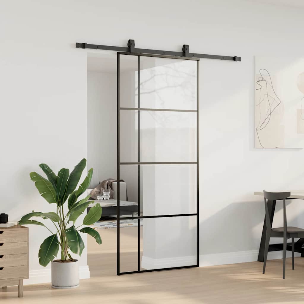 vidaXL Sliding Door with Hardware Set Black 90x205 cm ESG Glass 3