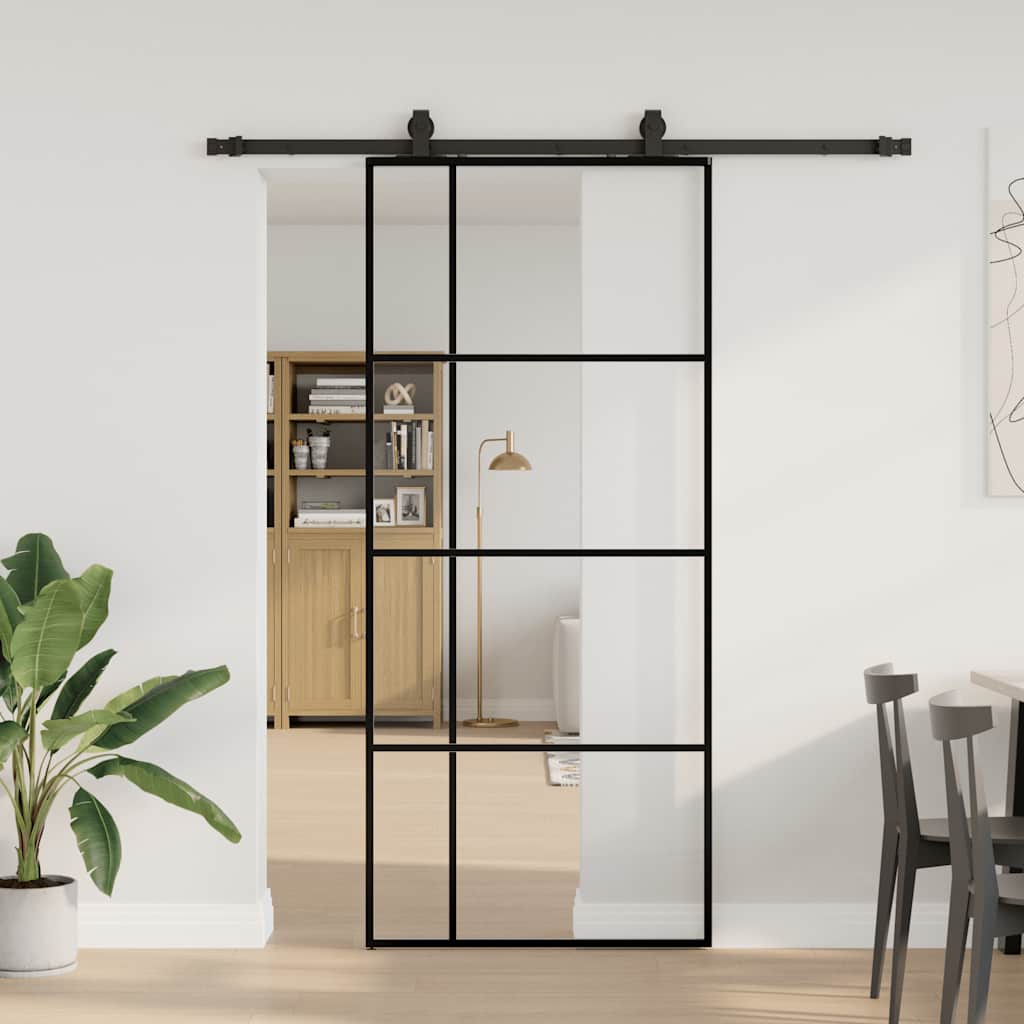 vidaXL Sliding Door with Hardware Set Black 90x205 cm ESG Glass 1