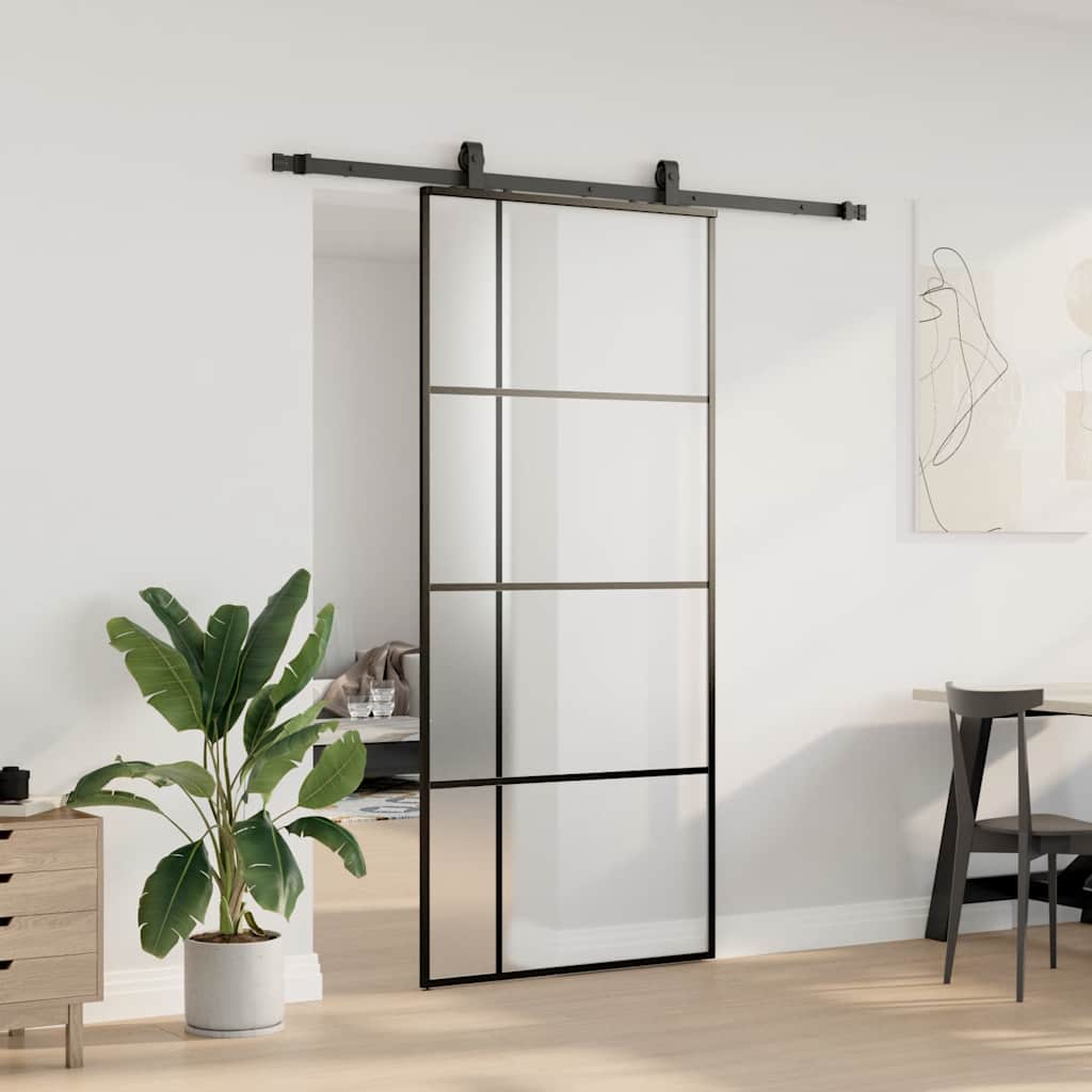 vidaXL Sliding Door with Hardware Set Black 90x205 cm ESG Glass 3