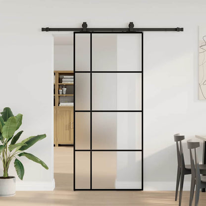 vidaXL Sliding Door with Hardware Set Black 90x205 cm ESG Glass 1