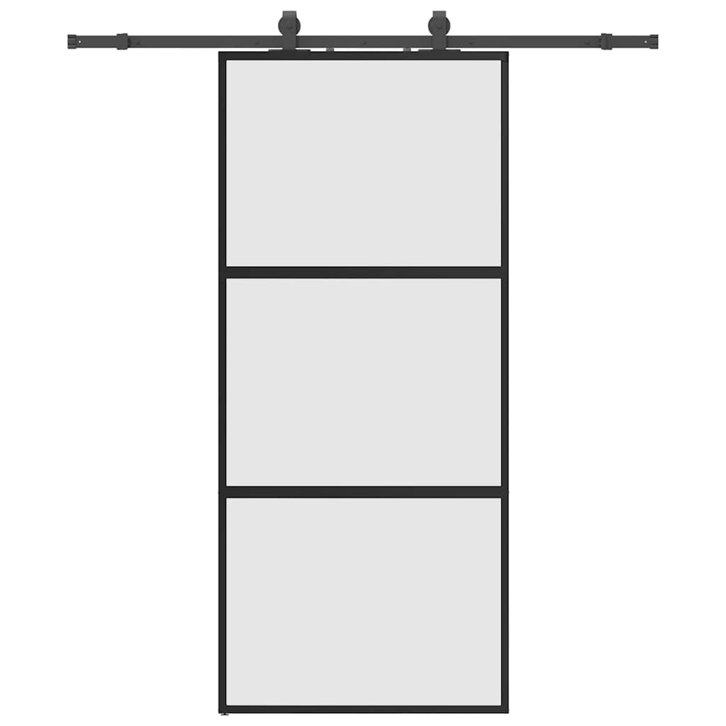 vidaXL Sliding Door with Hardware Set Black 90x205 cm Tempered Glass 2