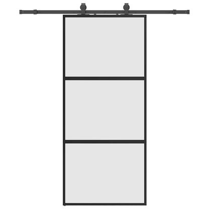 vidaXL Sliding Door with Hardware Set Black 90x205 cm Tempered Glass 2