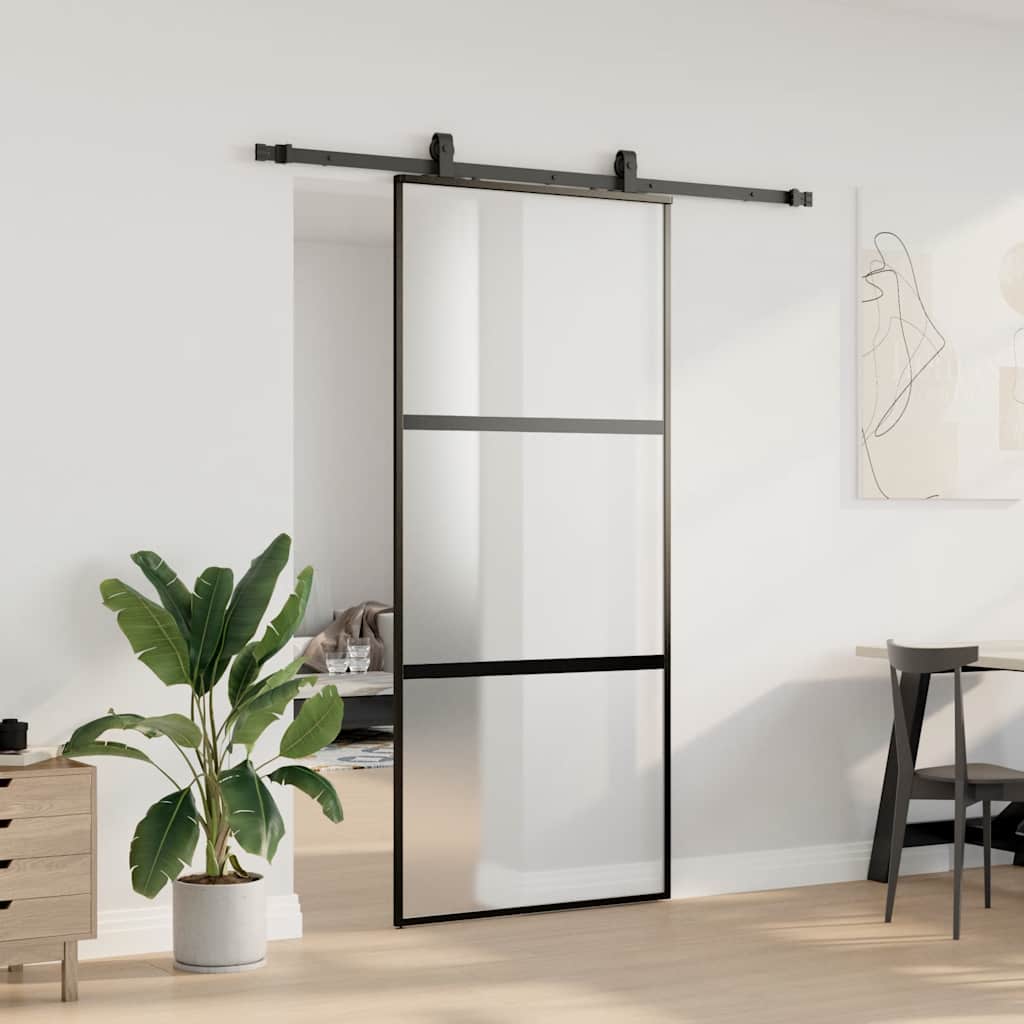 vidaXL Sliding Door with Hardware Set Black 90x205 cm Tempered Glass 3