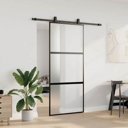 vidaXL Sliding Door with Hardware Set Black 90x205 cm Tempered Glass 3