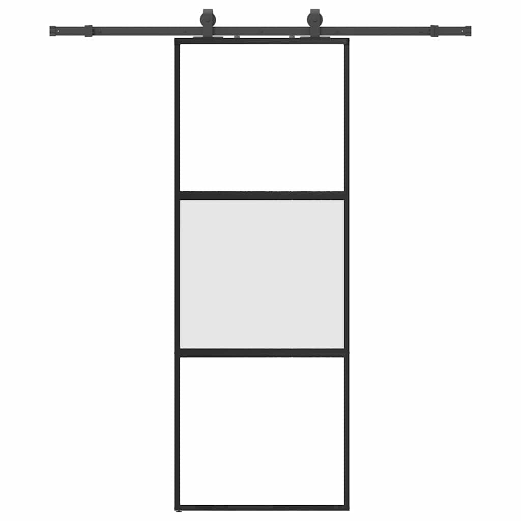 vidaXL Sliding Door with Hardware Set Black 76x205 cm Tempered Glass 2