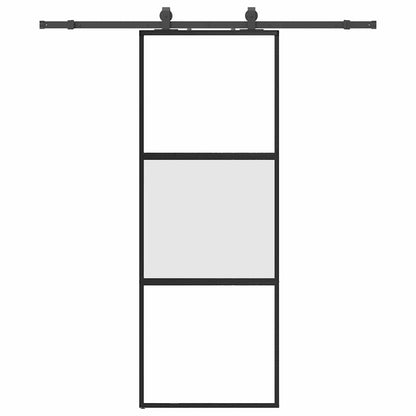 vidaXL Sliding Door with Hardware Set Black 76x205 cm Tempered Glass 2