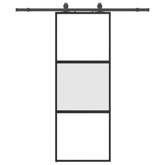 vidaXL Sliding Door with Hardware Set Black 76x205 cm Tempered Glass 2