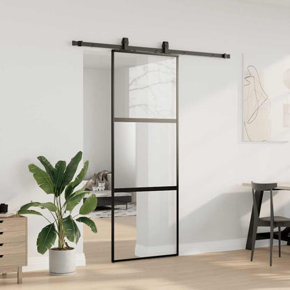 vidaXL Sliding Door with Hardware Set Black 76x205 cm Tempered Glass 3