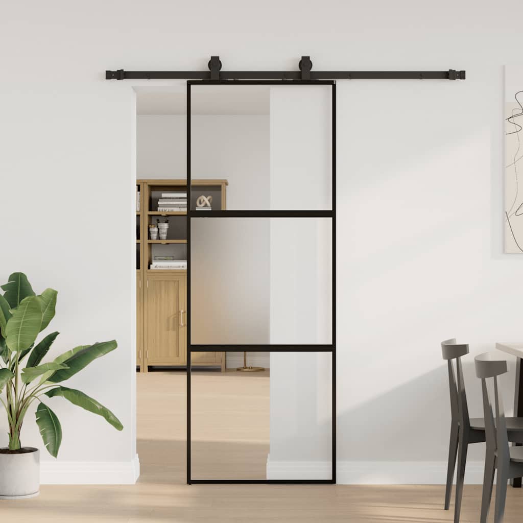 vidaXL Sliding Door with Hardware Set Black 76x205 cm Tempered Glass 1
