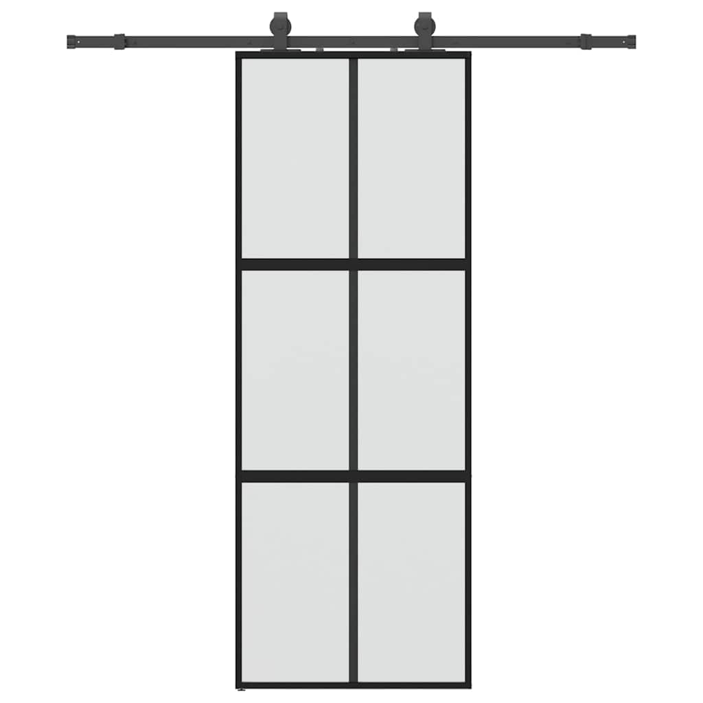 vidaXL Sliding Door with Hardware Set Black 76x205 cm Tempered Glass 2