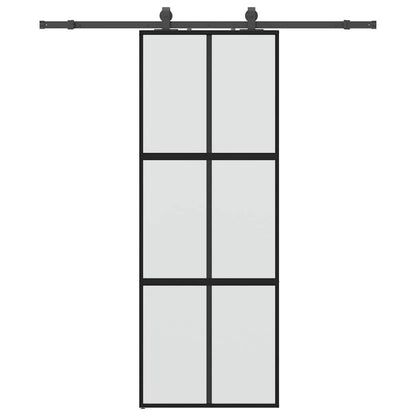 vidaXL Sliding Door with Hardware Set Black 76x205 cm Tempered Glass 2
