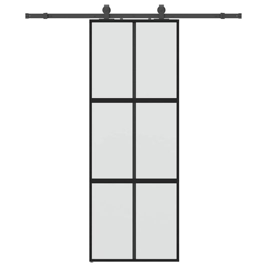 vidaXL Sliding Door with Hardware Set Black 76x205 cm Tempered Glass 2