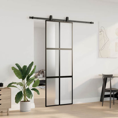 vidaXL Sliding Door with Hardware Set Black 76x205 cm Tempered Glass 3