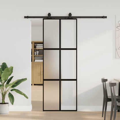 vidaXL Sliding Door with Hardware Set Black 76x205 cm Tempered Glass 1