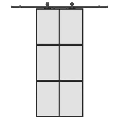 vidaXL Sliding Door with Hardware Set Black 90x205 cm Tempered Glass 2