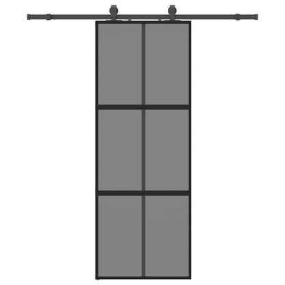 vidaXL Sliding Door with Hardware Set Black 76x205 cm Tempered Glass 2