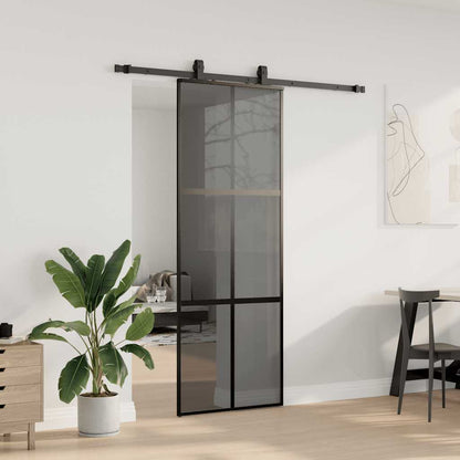 vidaXL Sliding Door with Hardware Set Black 76x205 cm Tempered Glass 3