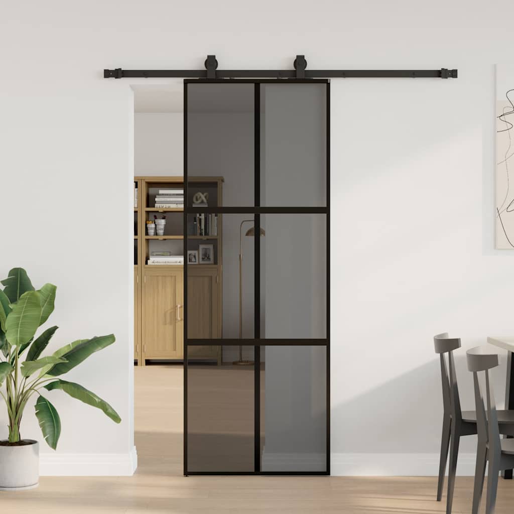 vidaXL Sliding Door with Hardware Set Black 76x205 cm Tempered Glass 1