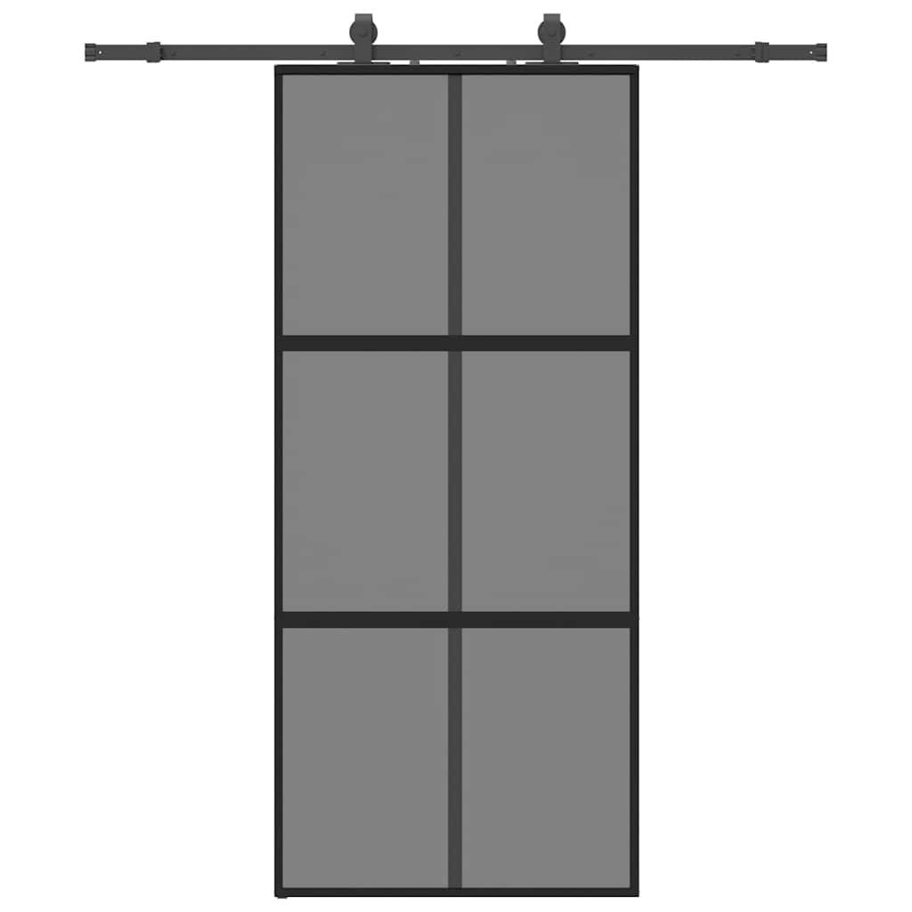 vidaXL Sliding Door with Hardware Set Black 90x205 cm Tempered Glass 2