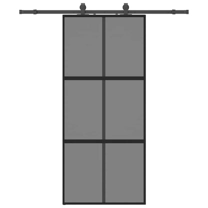 vidaXL Sliding Door with Hardware Set Black 90x205 cm Tempered Glass 2