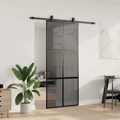 vidaXL Sliding Door with Hardware Set Black 90x205 cm Tempered Glass 3