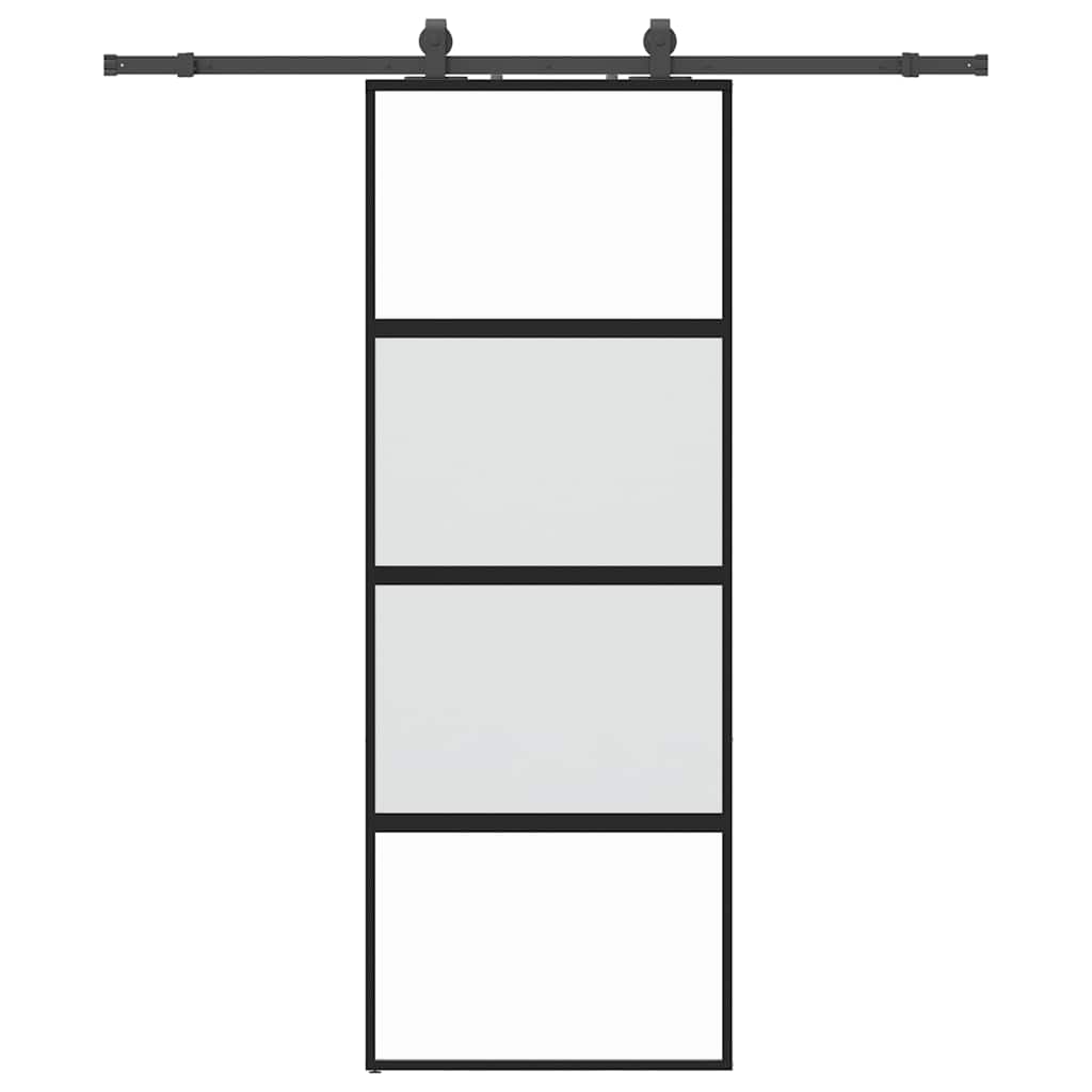 vidaXL Sliding Door with Hardware Set Black 76x205 cm Tempered Glass 2