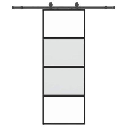 vidaXL Sliding Door with Hardware Set Black 76x205 cm Tempered Glass 2
