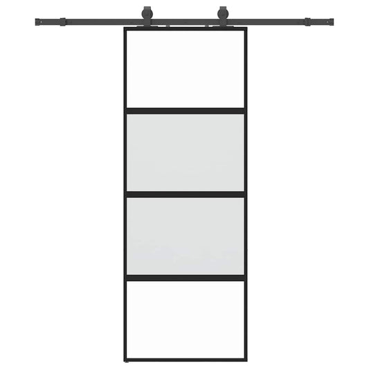 vidaXL Sliding Door with Hardware Set Black 76x205 cm Tempered Glass 2