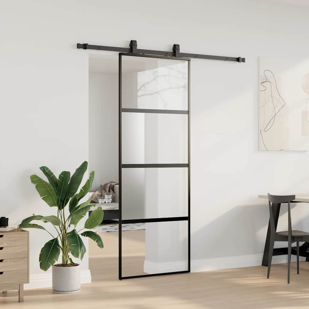 vidaXL Sliding Door with Hardware Set Black 76x205 cm Tempered Glass 3