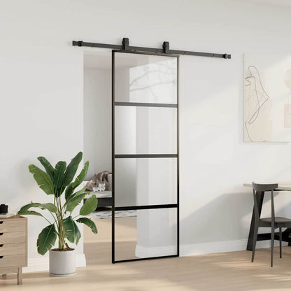 vidaXL Sliding Door with Hardware Set Black 76x205 cm Tempered Glass 3