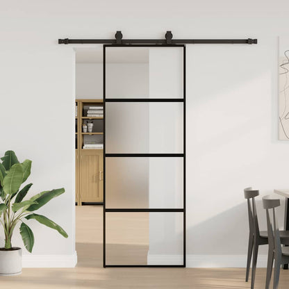 vidaXL Sliding Door with Hardware Set Black 76x205 cm Tempered Glass 1