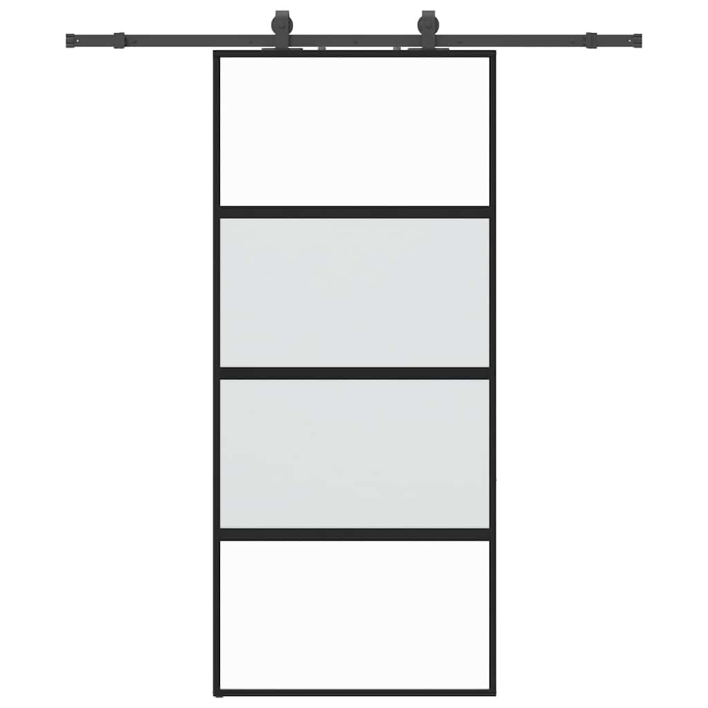 vidaXL Sliding Door with Hardware Set Black 90x205 cm Tempered Glass 2