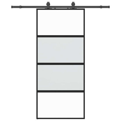 vidaXL Sliding Door with Hardware Set Black 90x205 cm Tempered Glass 2