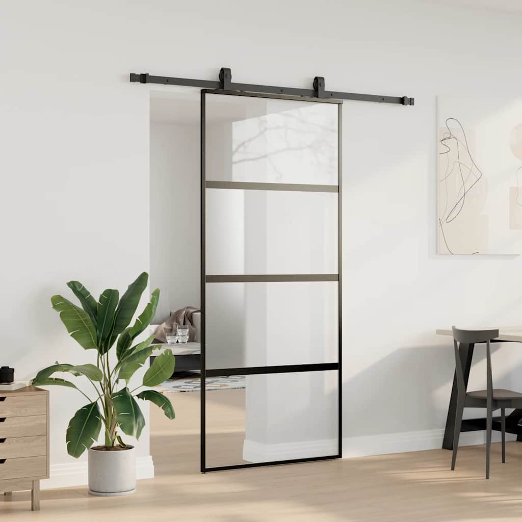 vidaXL Sliding Door with Hardware Set Black 90x205 cm Tempered Glass 3