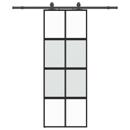 vidaXL Sliding Door with Hardware Set Black 76x205 cm Tempered Glass 2
