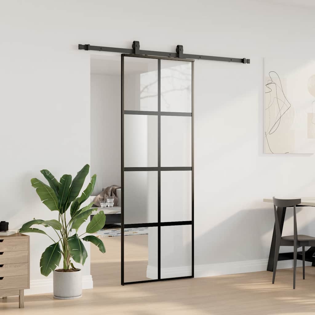 vidaXL Sliding Door with Hardware Set Black 76x205 cm Tempered Glass 3