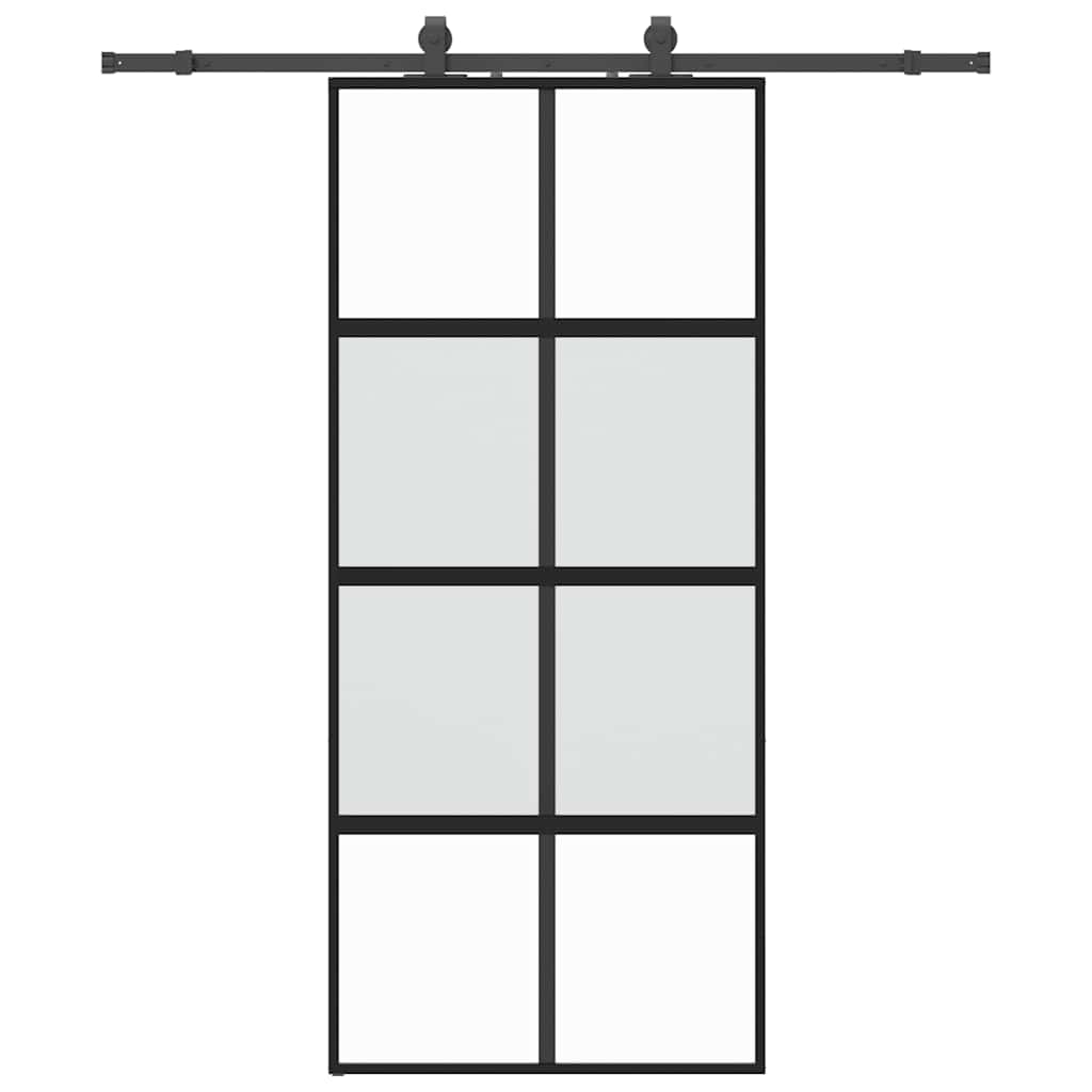 vidaXL Sliding Door with Hardware Set Black 90x205 cm Tempered Glass 2