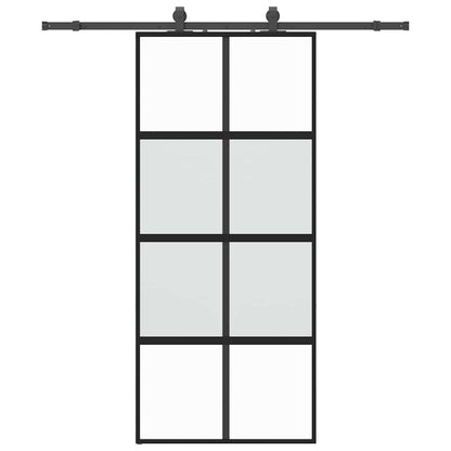 vidaXL Sliding Door with Hardware Set Black 90x205 cm Tempered Glass 2