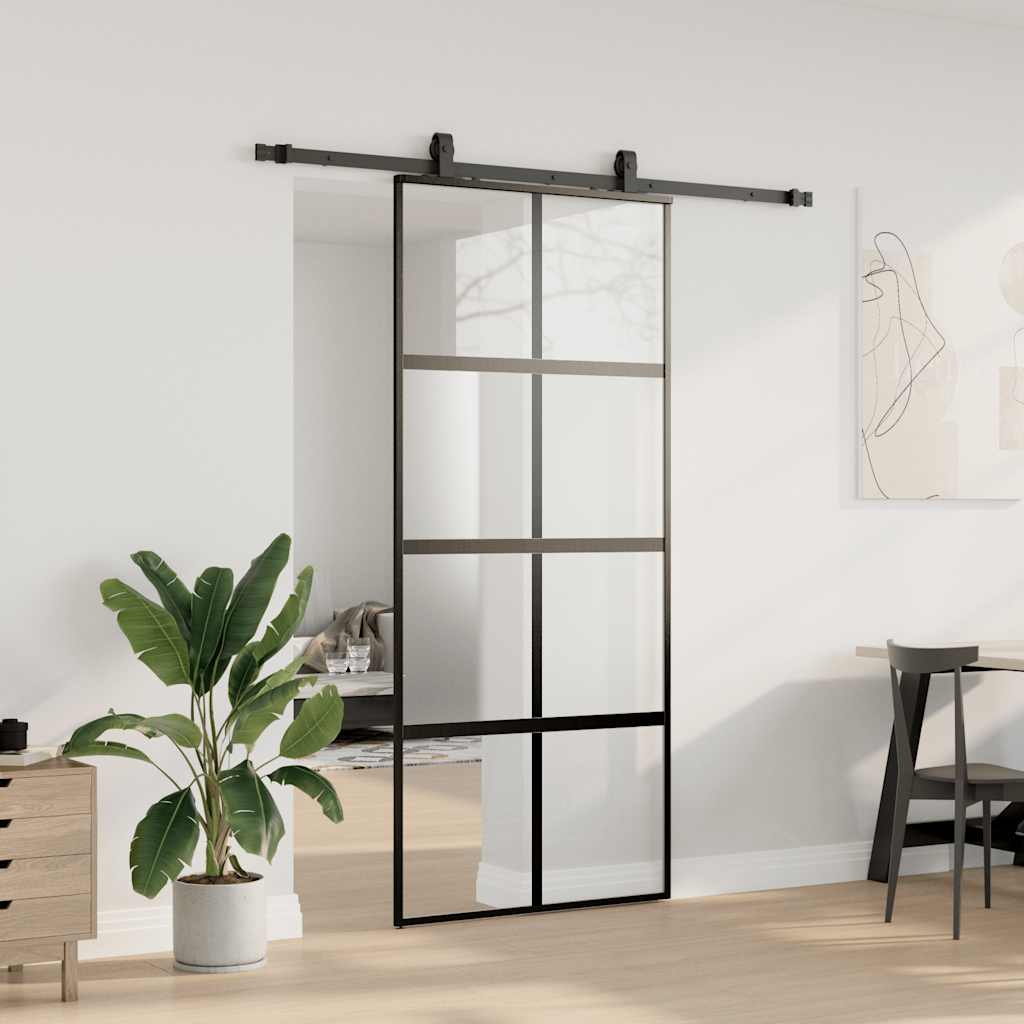 vidaXL Sliding Door with Hardware Set Black 90x205 cm Tempered Glass 3