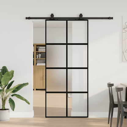 vidaXL Sliding Door with Hardware Set Black 90x205 cm Tempered Glass 1