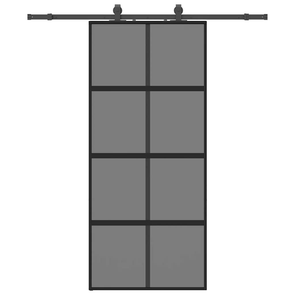 vidaXL Sliding Door with Hardware Set Black 90x205 cm Tempered Glass 2