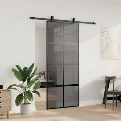 vidaXL Sliding Door with Hardware Set Black 90x205 cm Tempered Glass 3