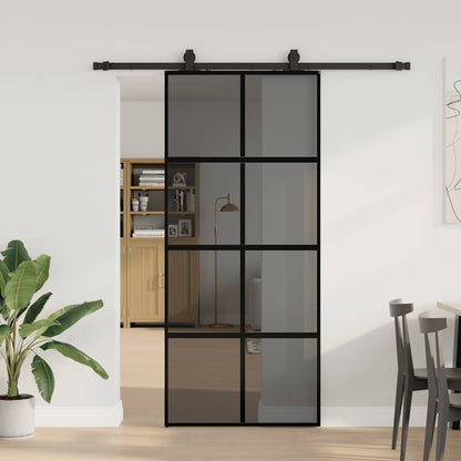 vidaXL Sliding Door with Hardware Set Black 90x205 cm Tempered Glass 1