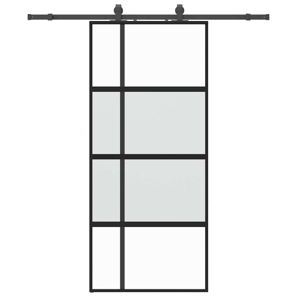vidaXL Sliding Door with Hardware Set Black 90x205 cm Tempered Glass 2