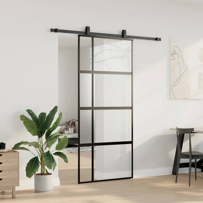 vidaXL Sliding Door with Hardware Set Black 90x205 cm Tempered Glass 3